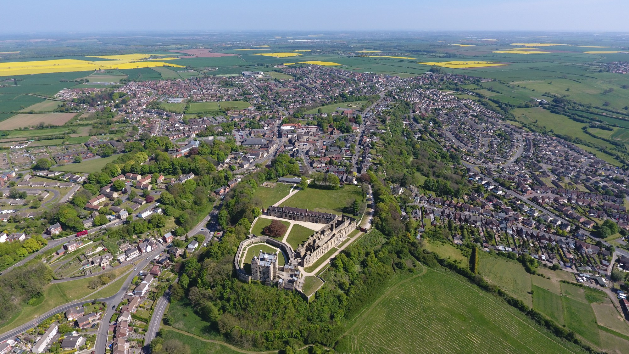An aerial photo of Bolsover Castle