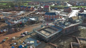 Drones, on constructions site, aerial photography, aerial filming, over head view, consruction